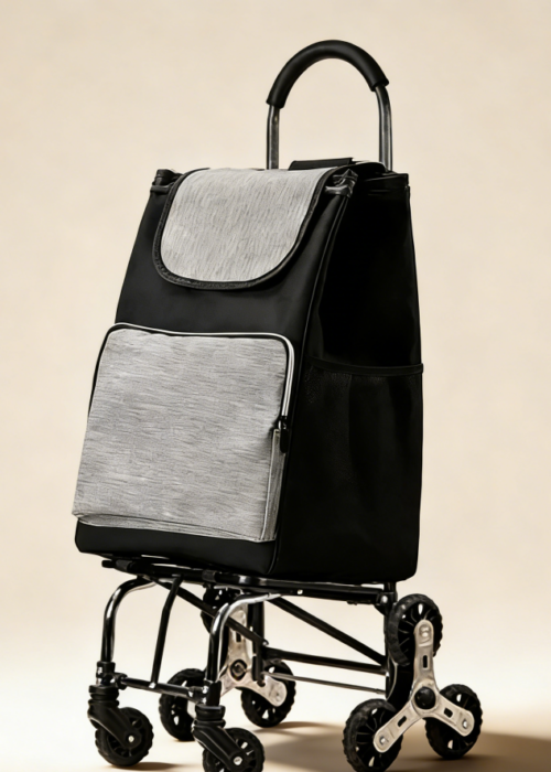 Sporty shopping trolley with a portable folding design and a large-capacity, waterproof shopping bag, making it easy to carry up and down stairs.