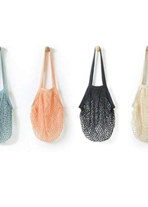 Multifunctional Fruit and Vegetable Mesh Bag Set of Four, Portable Long Handle Design, Organic Cotton Material, Multi-color Combination