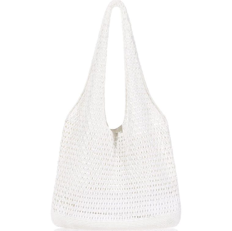Crocheted Hollow Mesh Tote Bag, Casual Foldable Travel Bag