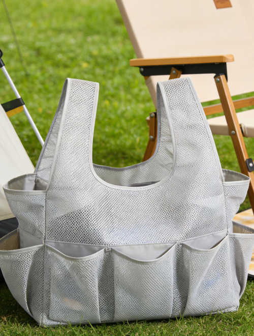 Multi-pocket Sandproof Beach Mesh Bag, Large Capacity Foldable Travel Bag