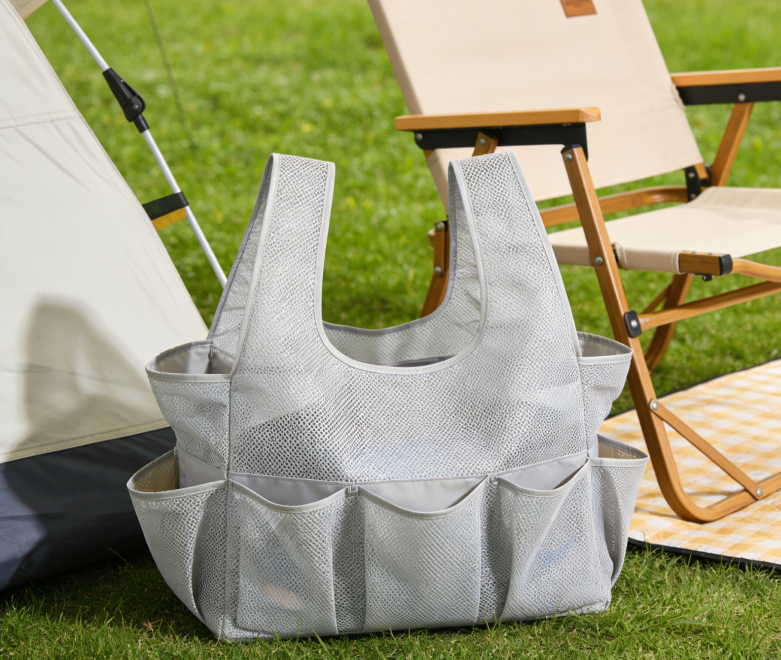 Multi-pocket Sandproof Beach Mesh Bag, Large Capacity Foldable Travel Bag