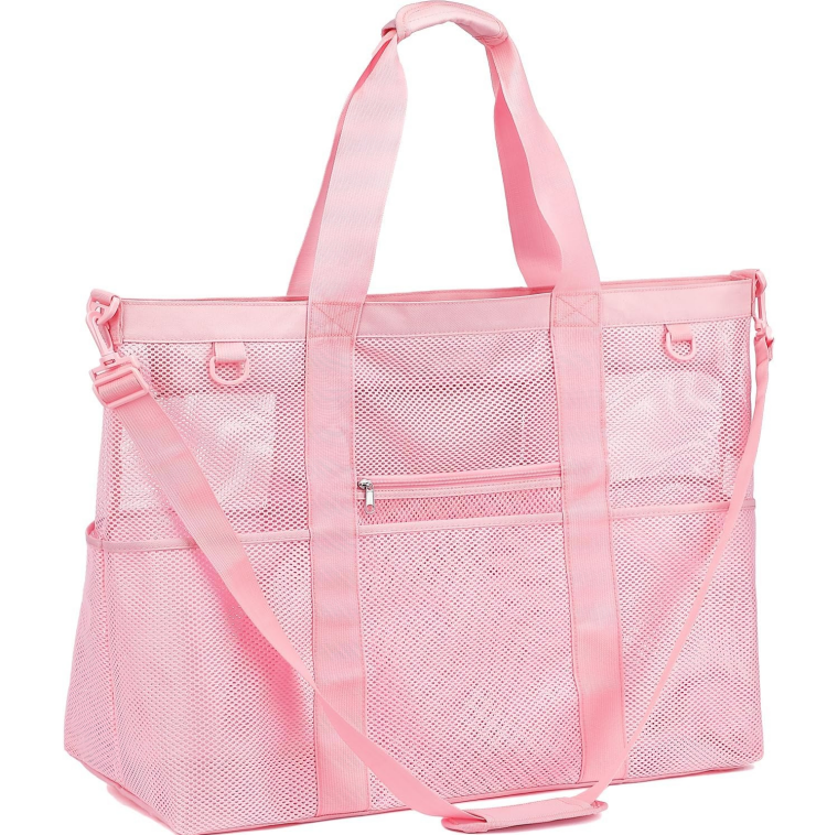 Zipper Pocket Secure Beach Mesh Bag, Family Travel Toy Storage Bag, Cruise Vacation Essential