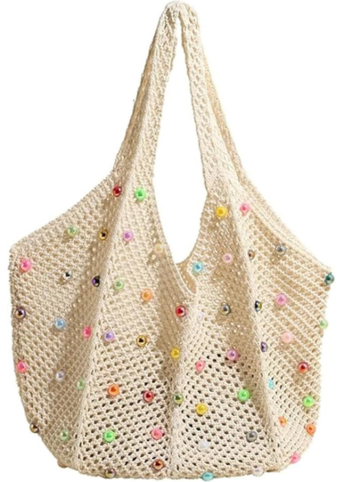 Hollow Crocheted Beach Mesh Bag, Large Capacity Foldable Shoulder Bag