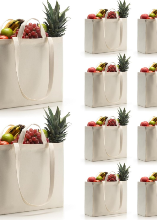 Long and Short Double Handle Canvas Shopping Bag, Thickened and Washable Material, Shoulder and Hand Carry Design