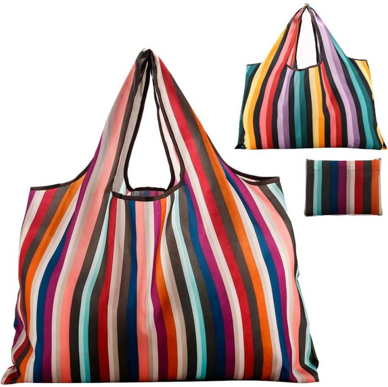 Two-pack Rainbow Colored Nylon Shopping Bags, Foldable and Portable, Durable and Wear-resistant Material