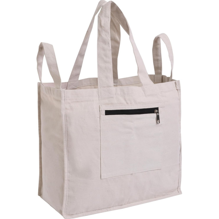 Single Multi-functional Pocket Canvas Shopping Bag, Sturdy Structure, Foldable and Easy to Clean - Image 2