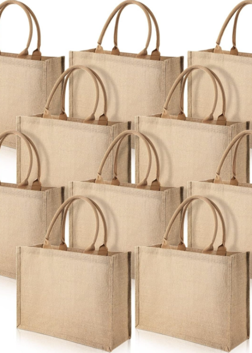 Ten Jute Canvas Shopping Bags, Large Blank Design, Suitable for Wedding Gifts or Beach Trips