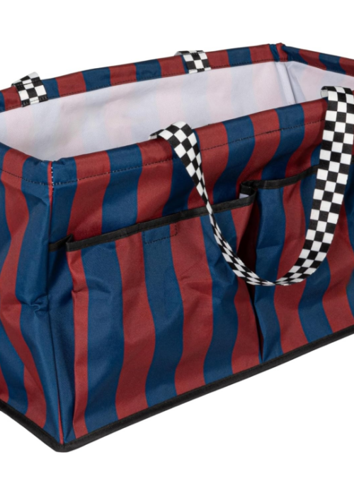 Red and Blue Striped Multi-functional Storage Shopping Bag, Side Pocket Design, Suitable for Daily Classified Organization
