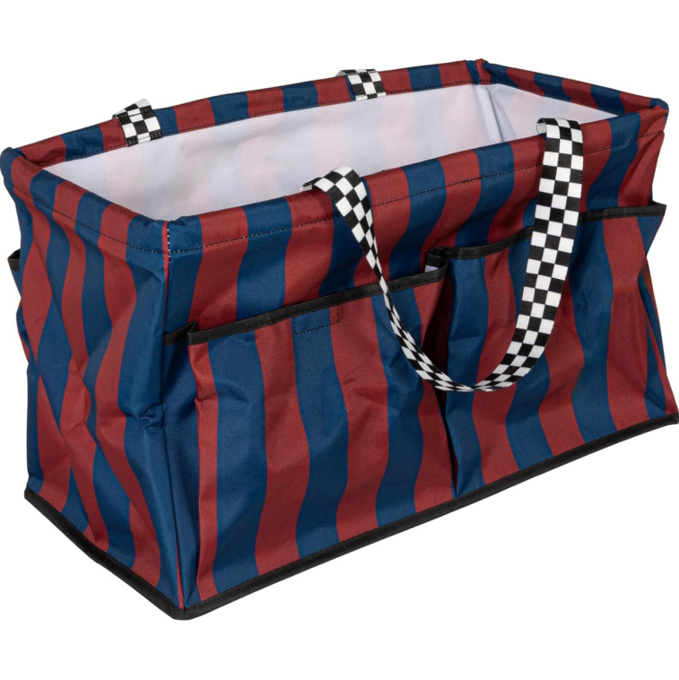 Red and Blue Striped Multi-functional Storage Shopping Bag, Side Pocket Design, Suitable for Daily Classified Organization