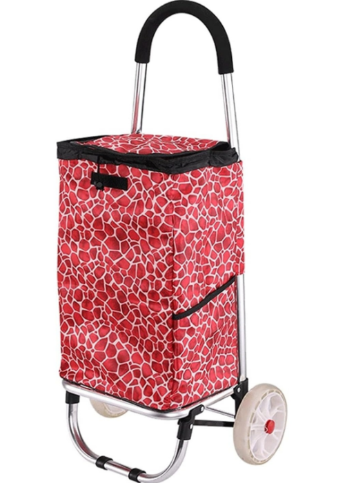 Swivel-wheel foldable trolley with a waterproof Oxford cloth shopping bag, combining shopping and luggage carrying functions.